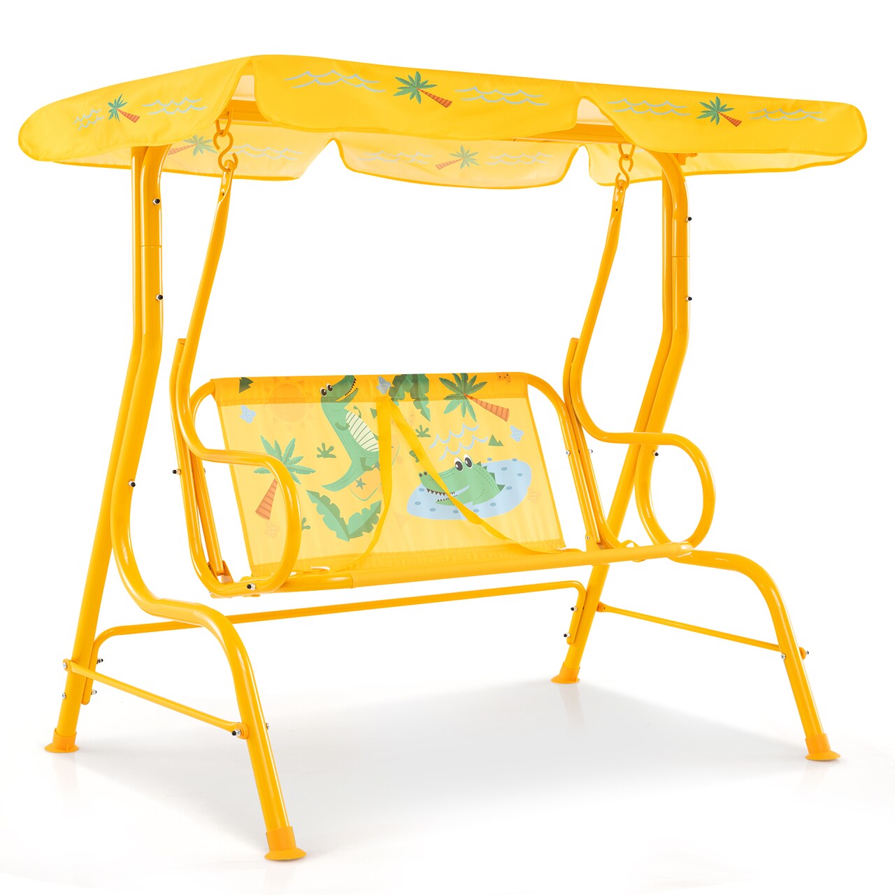 2 Seater Kids Patio Swing with Adjustable Canopy, Metal Frame and Safety Belts